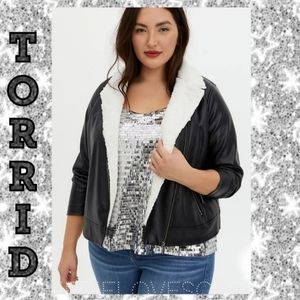 TORRID Faux Leather Sherpa Lined Moto Jacket! NWT!
